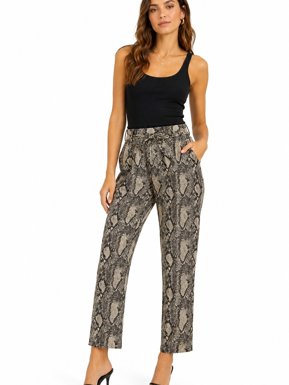 Free People Snake-Print Straight-Leg Pants in Black and Gray Women's Size 12